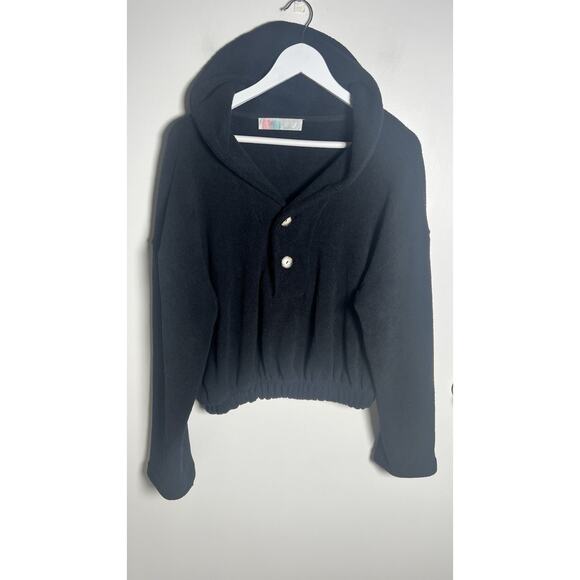 Free People Beach Size Small Black‎ Bino Pullover Button Crop Gathered Sweater - Picture 4 of 12